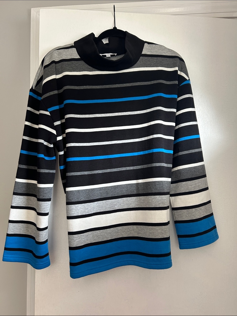 Talbots Black, White, Gray & Blue Striped Mock Neck Sweater